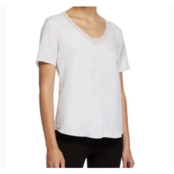 joan vass womens  v-neck short sleeve linen blouse size medium keyhole back new - Picture 1 of 6